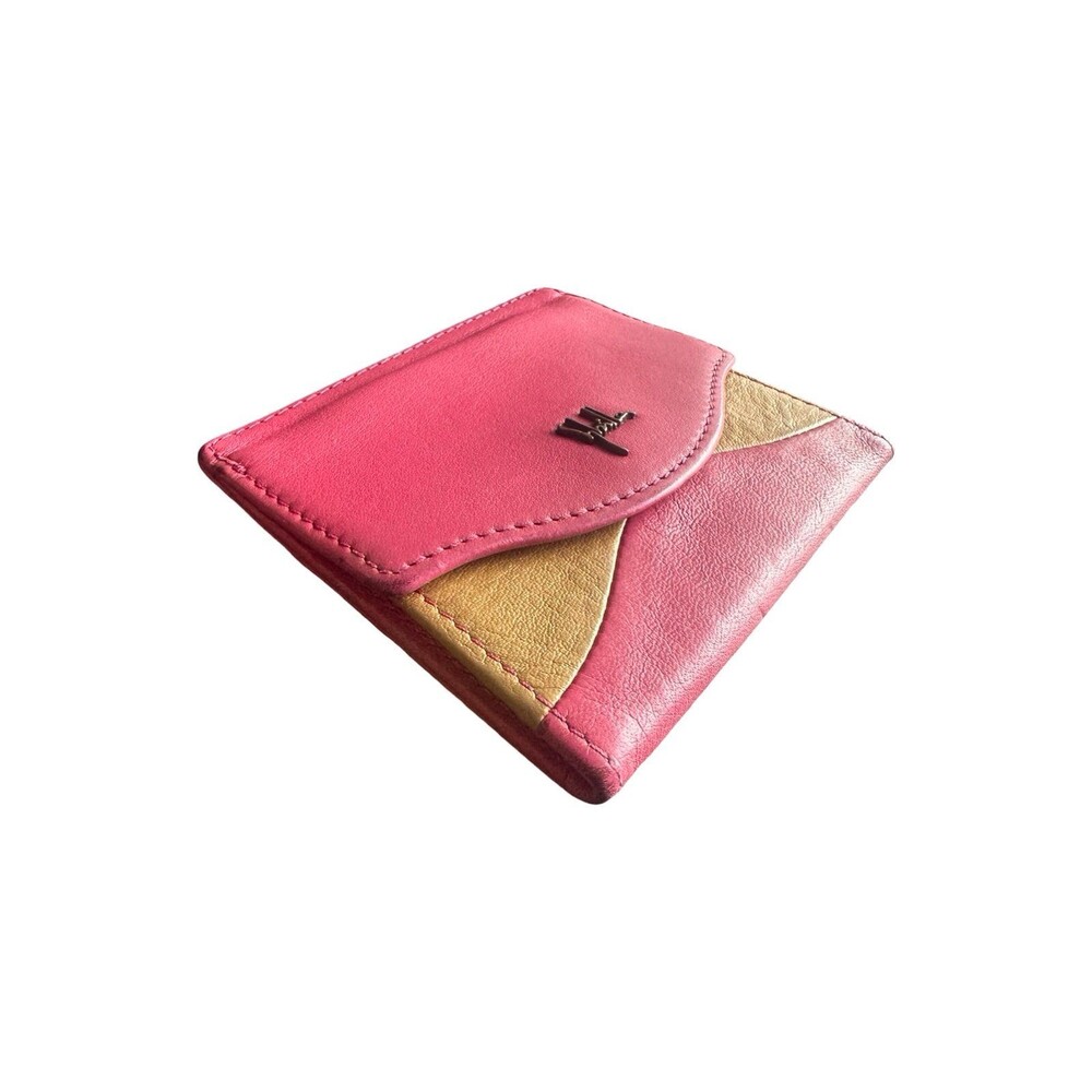 Sybilla Genuine Pink & Yellow Colorblock Leather Compact Bifold Wallet - Picture 5 of 8